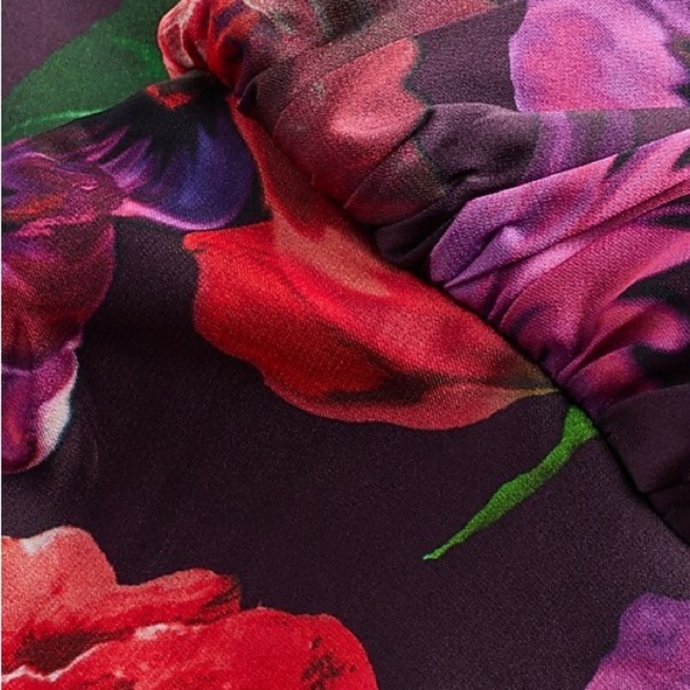 Express Floral One Shoulder Blouse Small Pink Purple Moody Botanical Dramatic - Picture 9 of 12